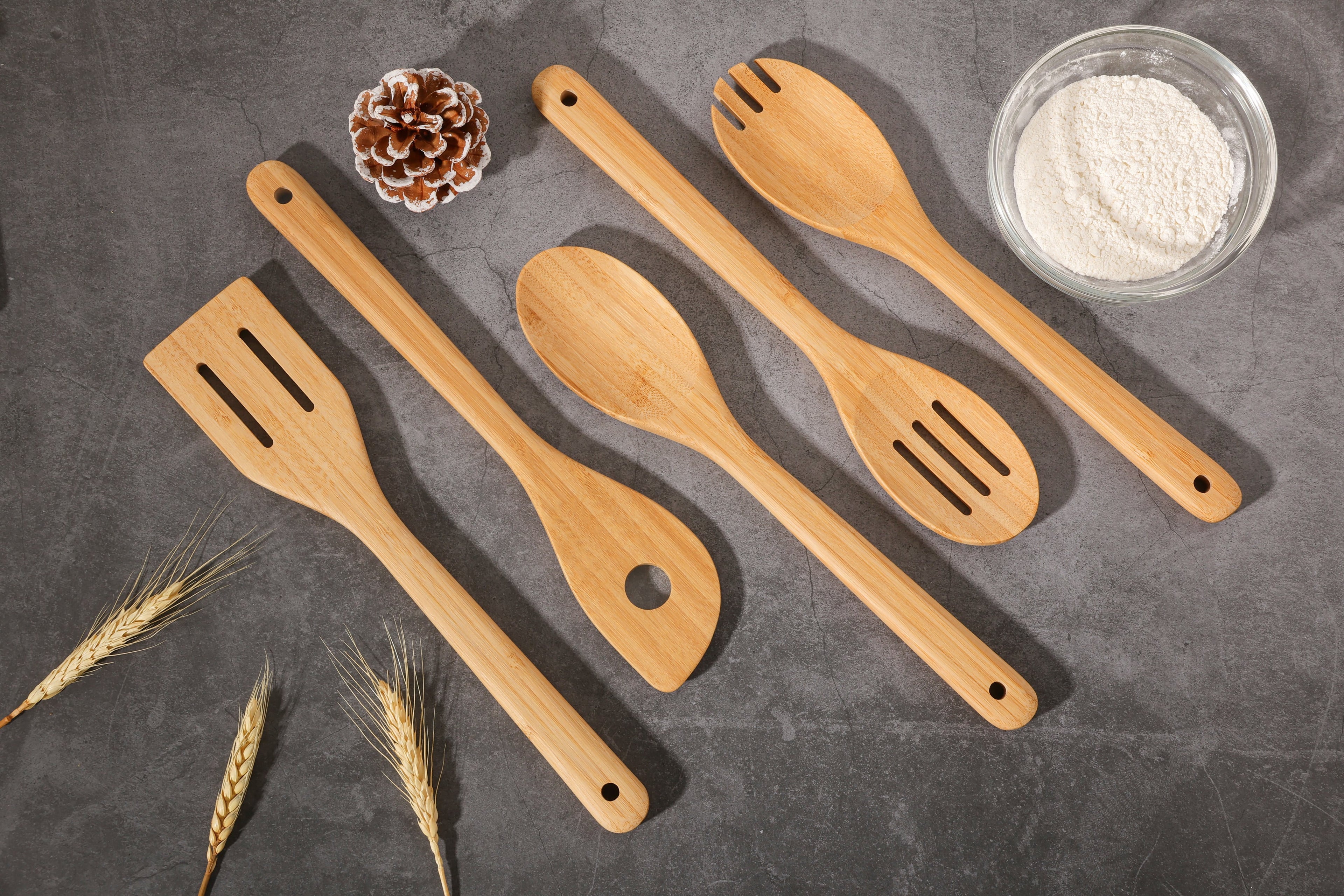 5pk Bamboo Spoons for Cooking, Kitchen Essential Tools Set - Image 6