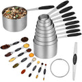 17 Pieces Measuring Cups and Magnetic Measuring Spoons Set Stainless Steel, 8 Measure Cups with Silicone Handle and 8...