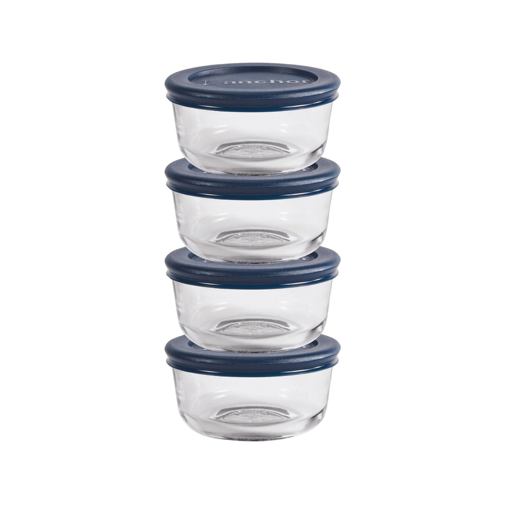Glass Food Storage Containers with Lids, 1 Cup Round, Set of 4