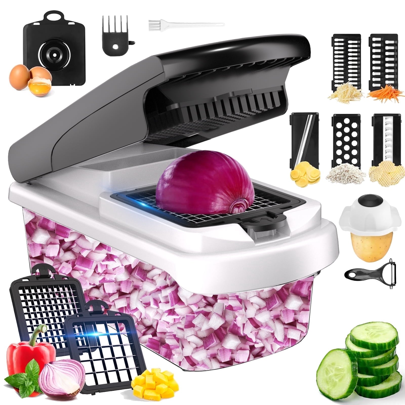Vegetable Chopper Food Slicer, 15 in 1 Multi-Function Food Chopper for Onion, Veggie, Cheese Grater, Vegetables Cutte...