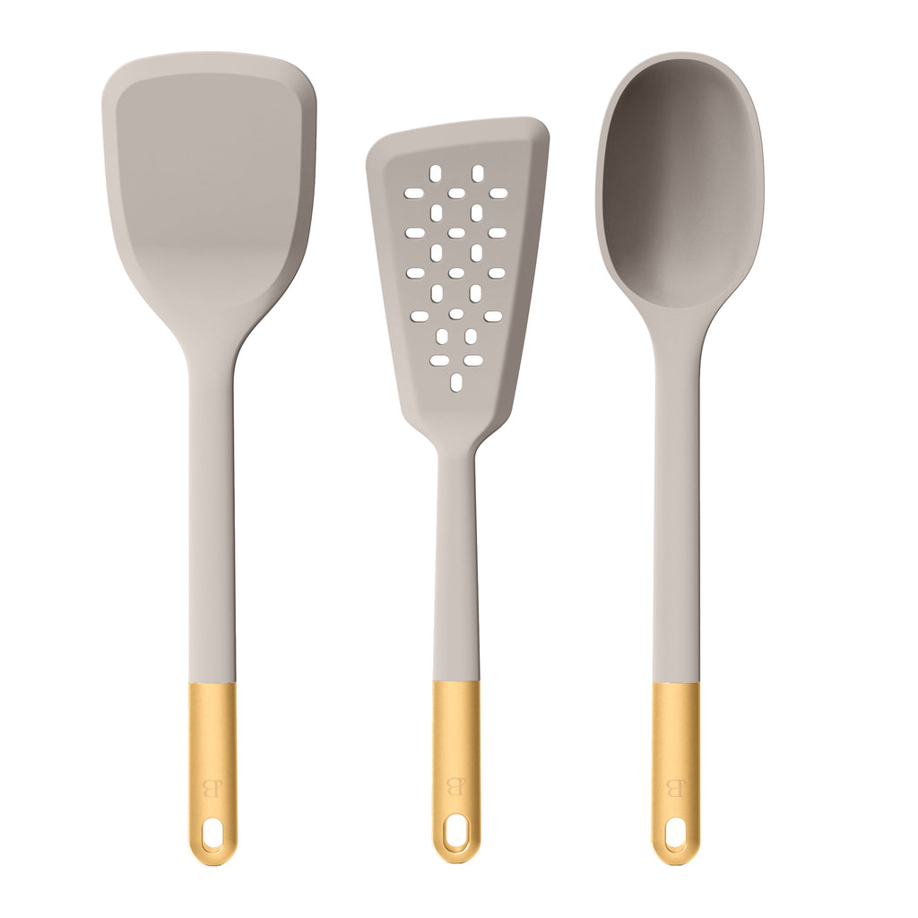 3-Piece Silicone Kitchen Utensil Tool Set, Porcini Taupe