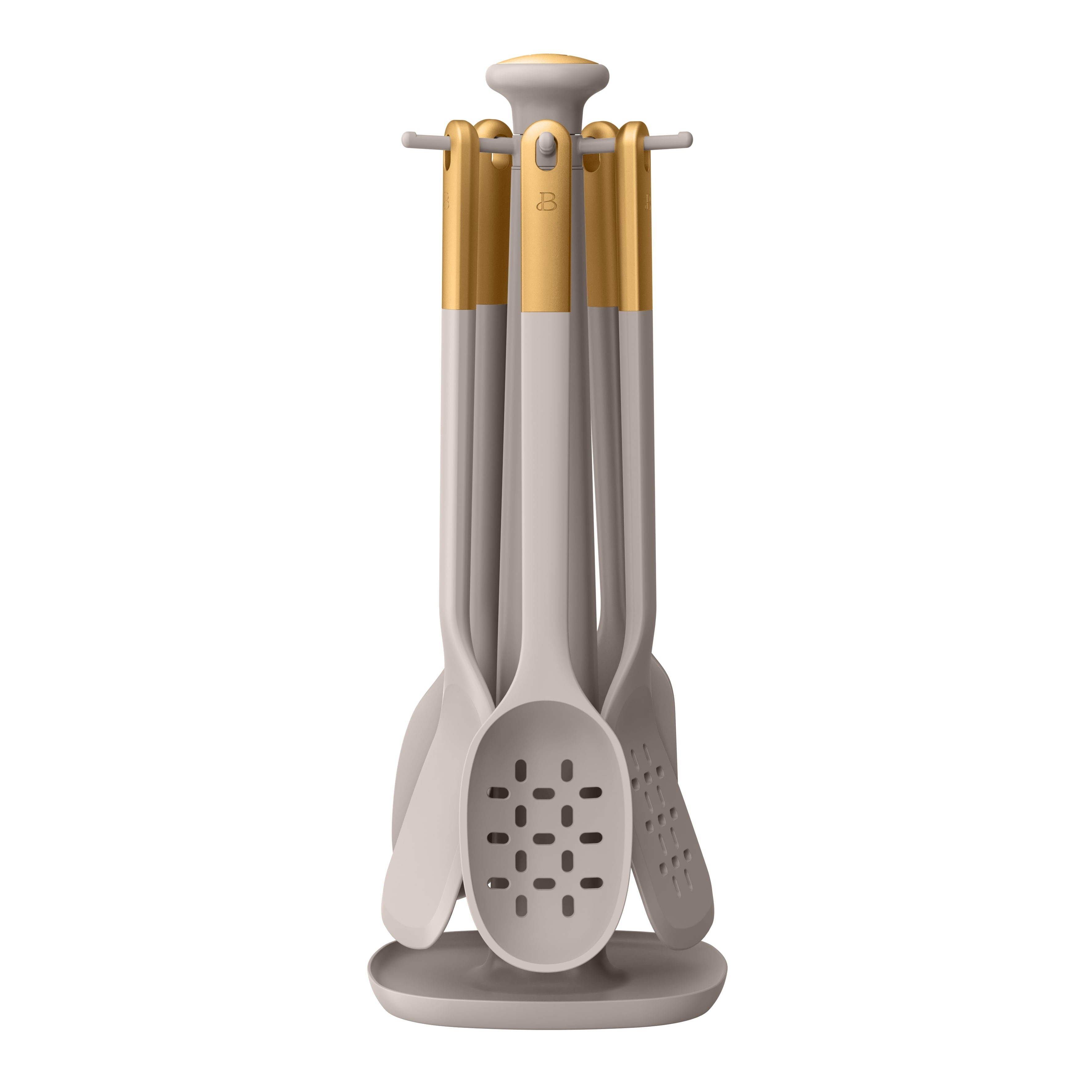 6-Piece Silicone Kitchen Utensil Tool Set with Rotating Rack , Porcini Taupe