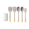 6-Piece Silicone Tool Set with Ceramic Crock, Porcini Taupe