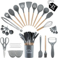 Utensils Set, Non-Stick Silicone Cooking Kitchen Utensils Spatula Set with Holder, Wooden Handle Silicone Kitchen Gad...