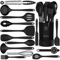 Black Silicone Cooking Utensils Set - 446°F Heat Resistant Kitchen Utensils,Turner Tongs,Spatula,Spoon,Brush,Whisk,Kitchen Utensil Gadgets T