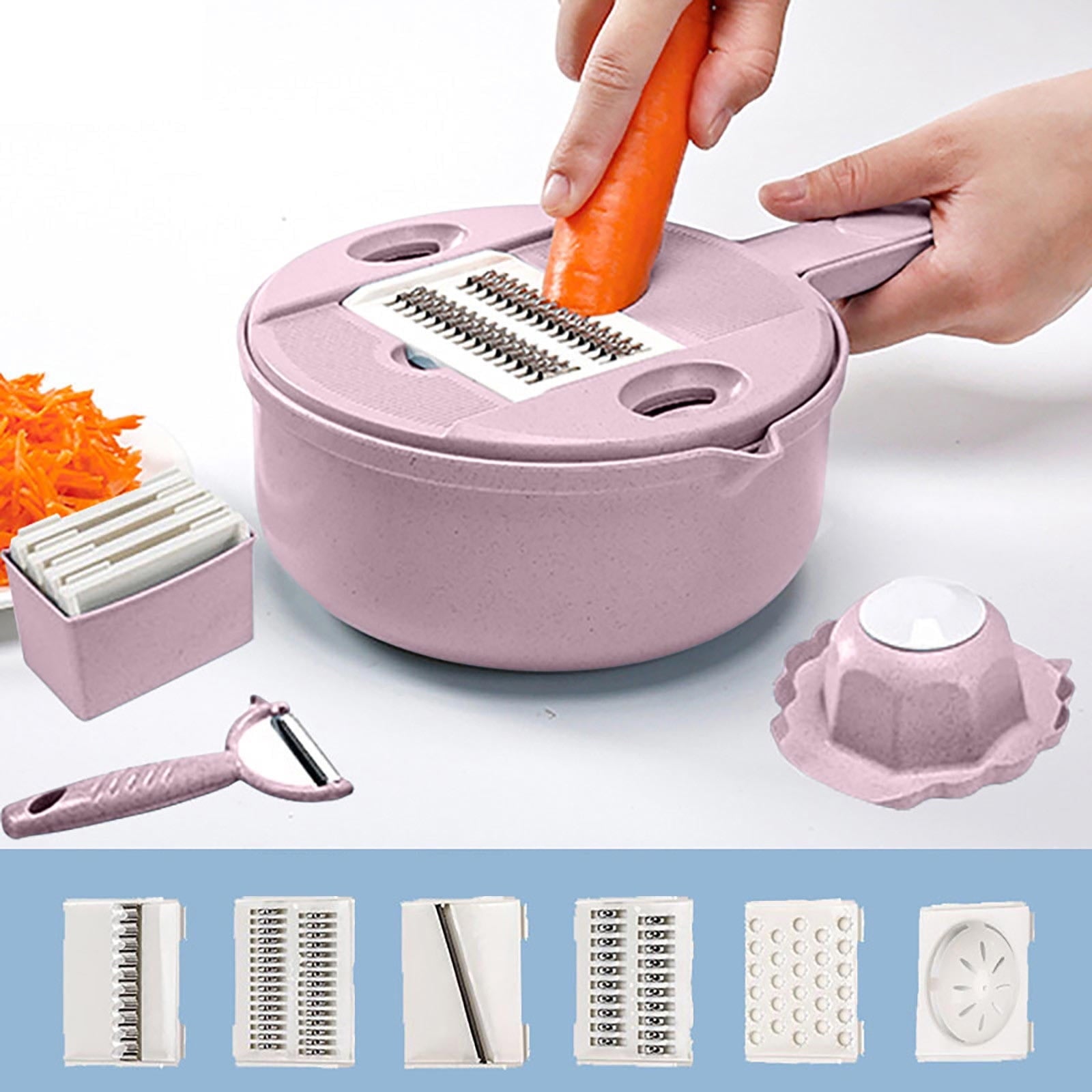 Stainless Steel Vegetable Slicer Shredder Grater Multi-Function Kitchen Tool with Hand Guard Strainer Basket for Pota...