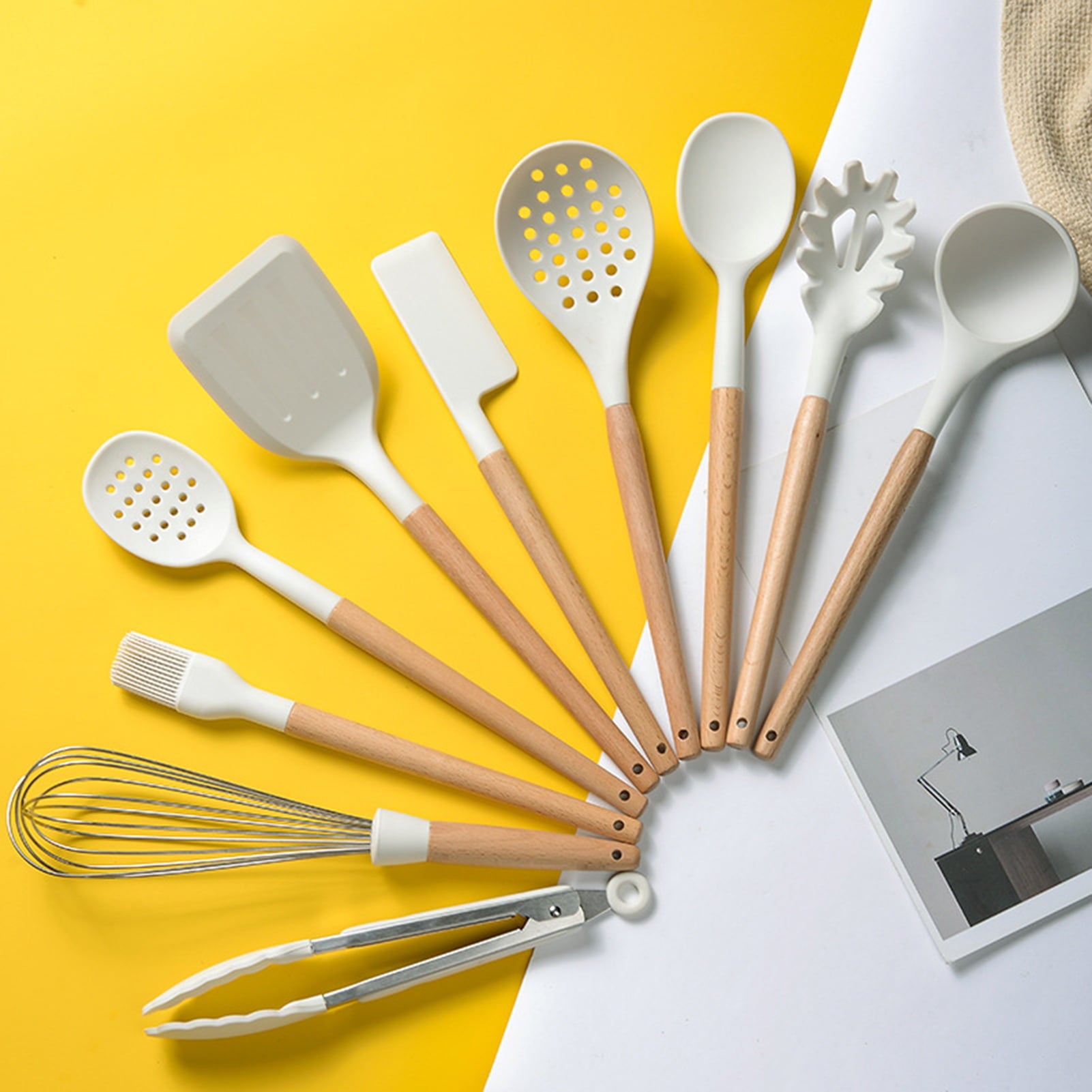 Spoon Hanging Hole Silicone Anti-stick Spatula Food Clip Egg-beater Cooking Utensils for Kitchen