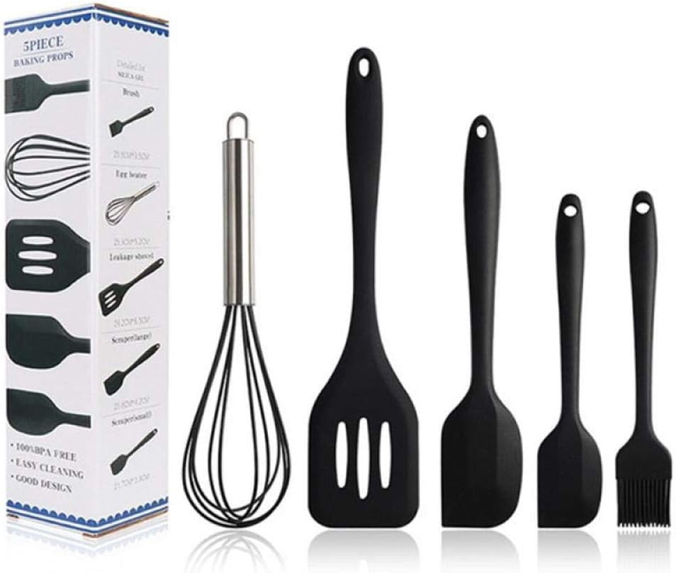 Cooking Utensil Set,Silicone kitchenware 5-Piece Set Cooking Spoon Spatula Whisk Brush Kitchen Tool Color Box Packaging Cooking Tool Sets Wh