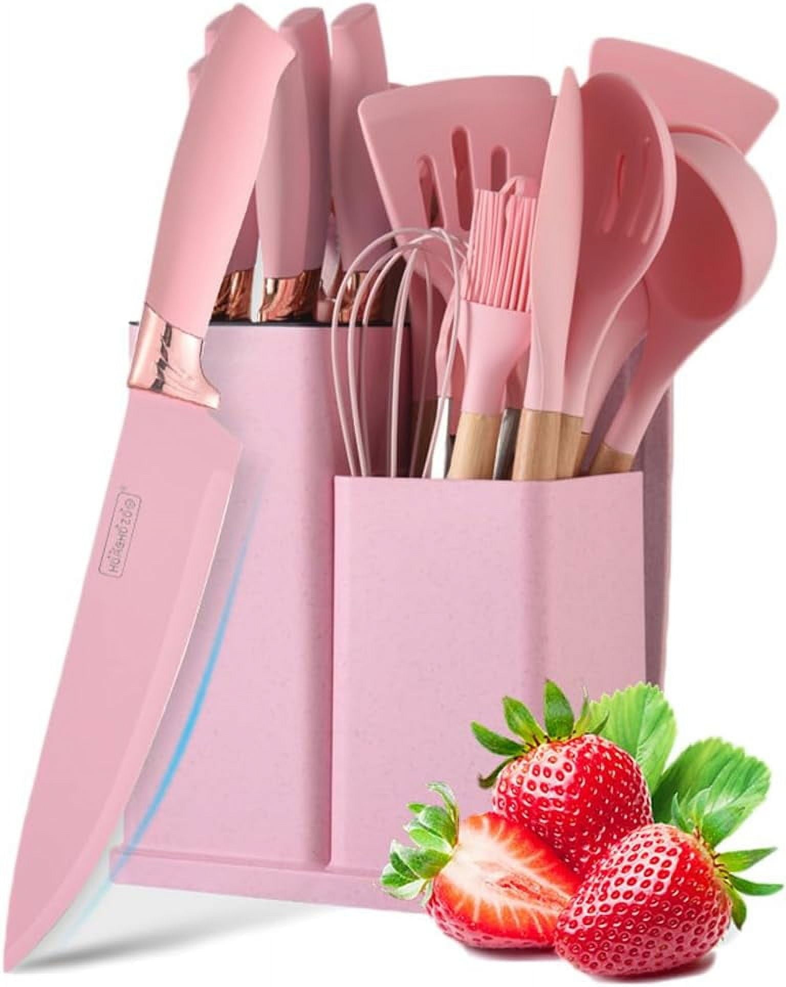Cooking Utensils Set, 19 PCS Silicone Kitchen Utensils Set with Holder and Kitchen Knife Set for Cooking, Non-stick Heat Resistan Kitchen To