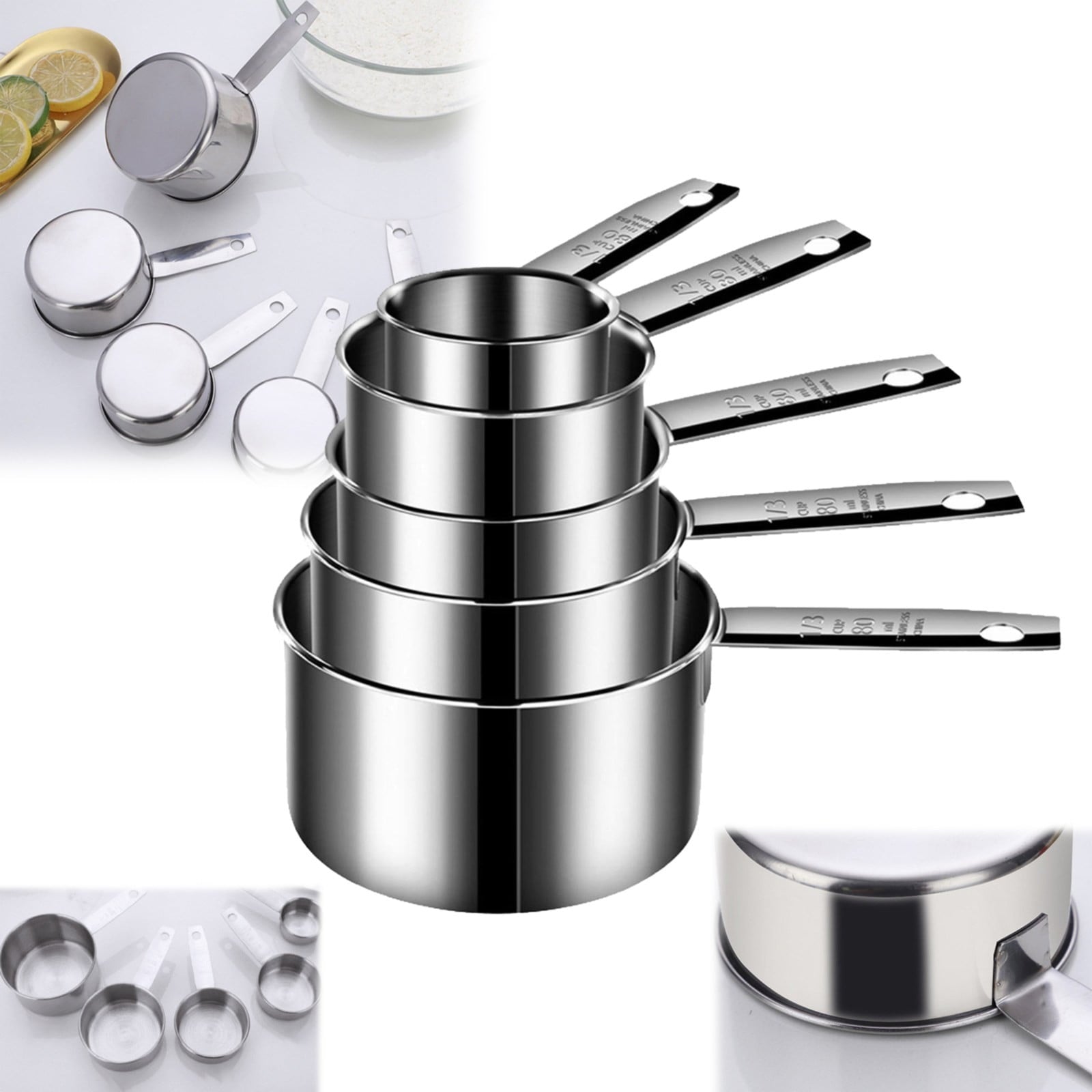 Curated Selection Premium 5 Piece Stainless Measuring Cup Set Accurate Kitchen Cooking Tools for Precise Liquid and D...
