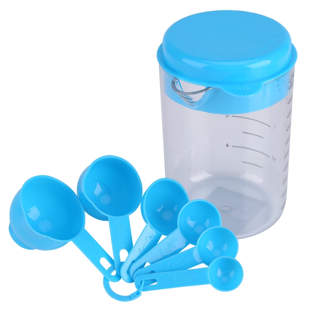 Plastic Measuring Cup Spoons Set, 7Pcs Kitchen Measuring Cups + Spoons Measure Water Liquid Tea Coffee Measuring Tool...