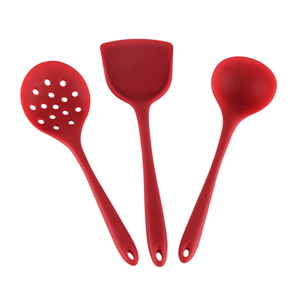 FELTECHELECTR Red Silicone Cooking Utensils Set 3Pcs Non Stick Heat Resistant Kitchen Tools