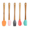 5 Pack Mini Spatulas Scrapers with Bamboo Handle for Scraping Cooking Baking Mixing Tools Set, Jar Spoon Spatula Kitc...