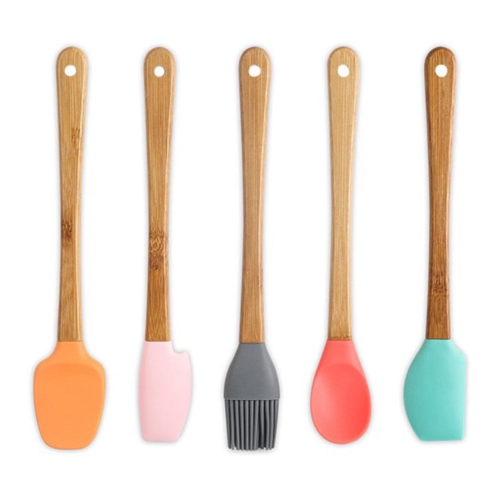 5 Pack Mini Spatulas Scrapers with Bamboo Handle for Scraping Cooking Baking Mixing Tools Set, Jar Spoon Spatula Kitc...