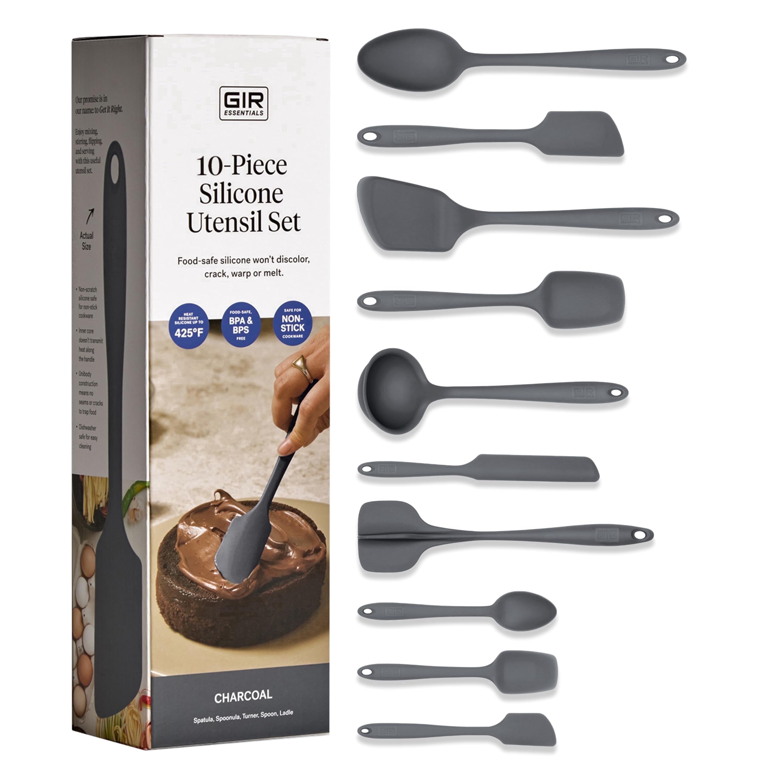 GIR Get It Right 10 Piece Essentials Silicone Cooking Utensils Set Nonstick 425°F Heat Resistant Kitchen Utensils Set for Cooking and Baking