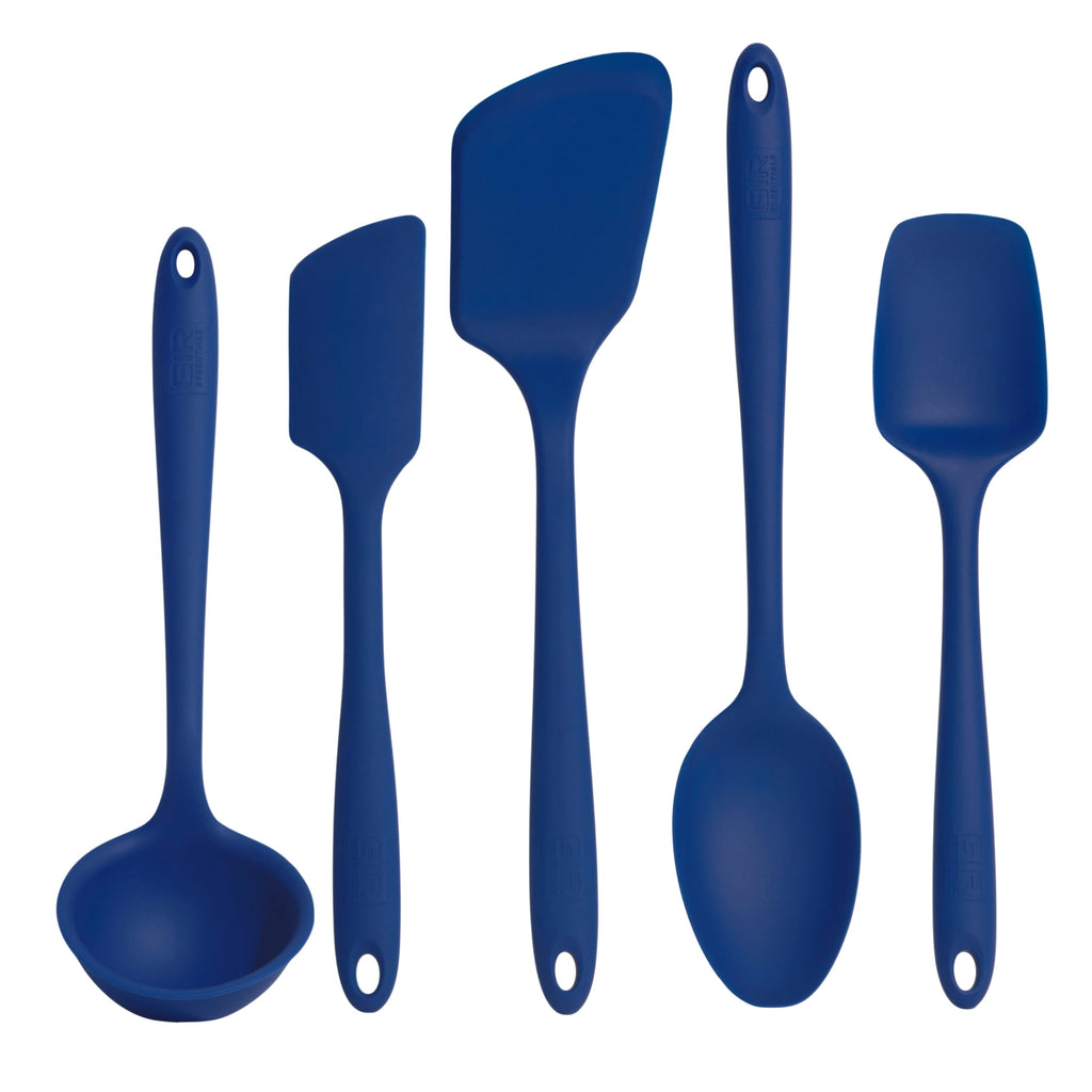 GIR Get It Right 5 Piece Essentials Silicone Cooking Utensils Set Nonstick Heat Resistant Kitchen Utensils for Cooking and Baking, Royal Blu