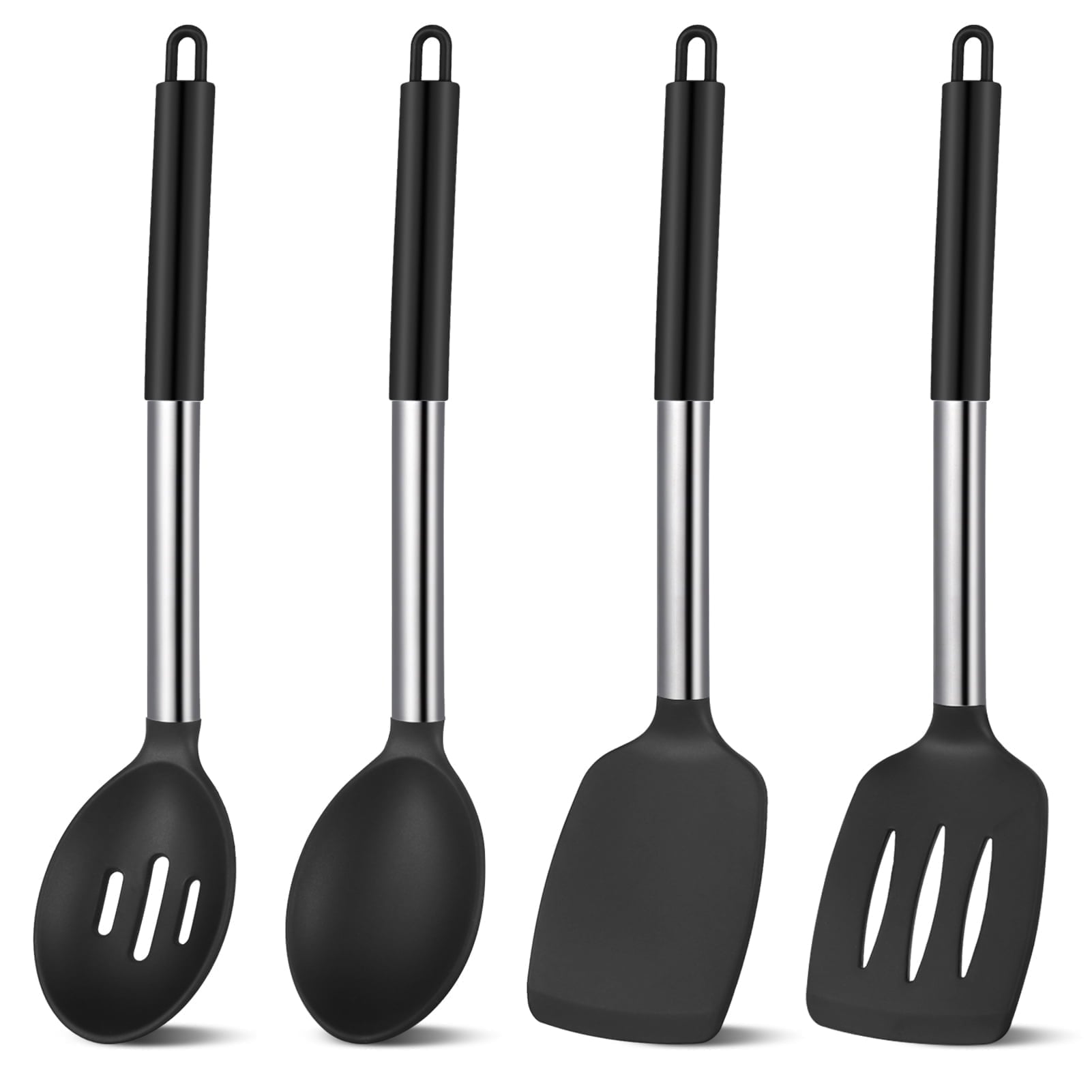GYDEK Silicone Cooking Spatulas and Spoons, 4 Pack Heat Resistant Silicone Cooking Utensils Set, Non-stick Large Kitchen Silicone Spatula an