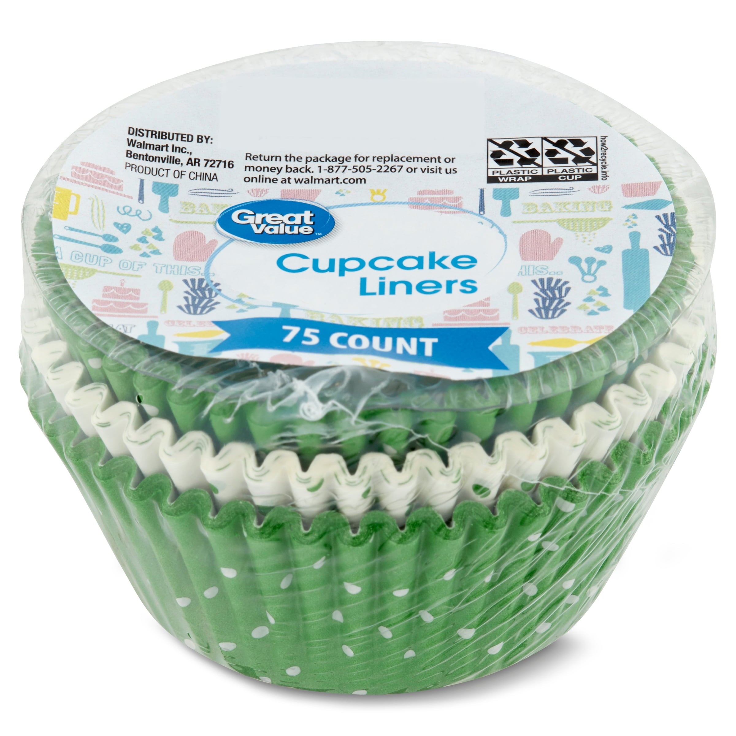 Cupcake Liners, Green & White, 75 Count