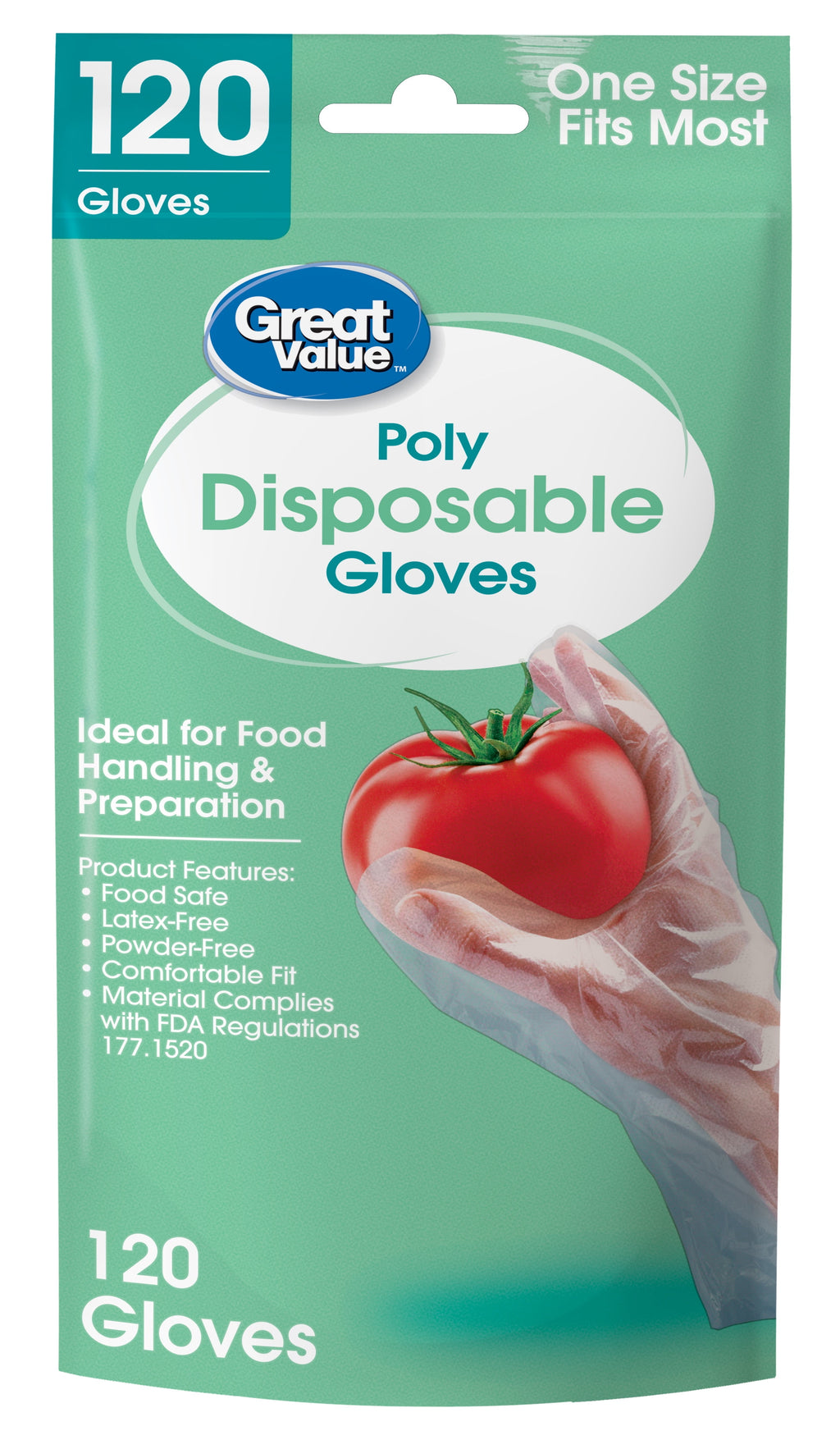 Great Value Disposable Poly Food Gloves, 120-Count, Latex-Free, One Size Fits Most