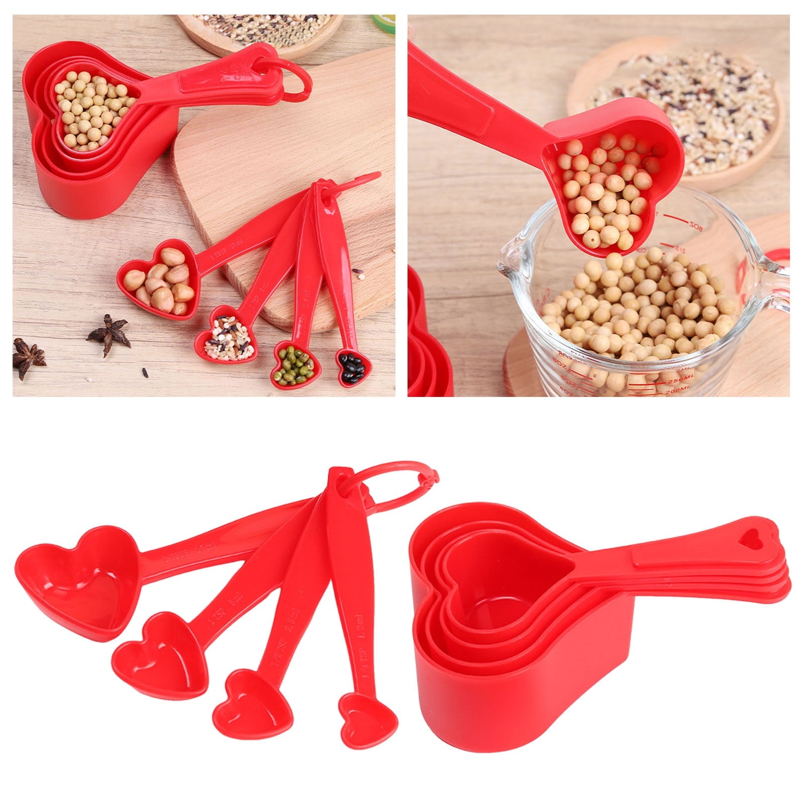 Heart Shaped Measuring Cups Set 8-Piece Kitchen Tools for Liquid and Dry Ingredients Baking Cooking