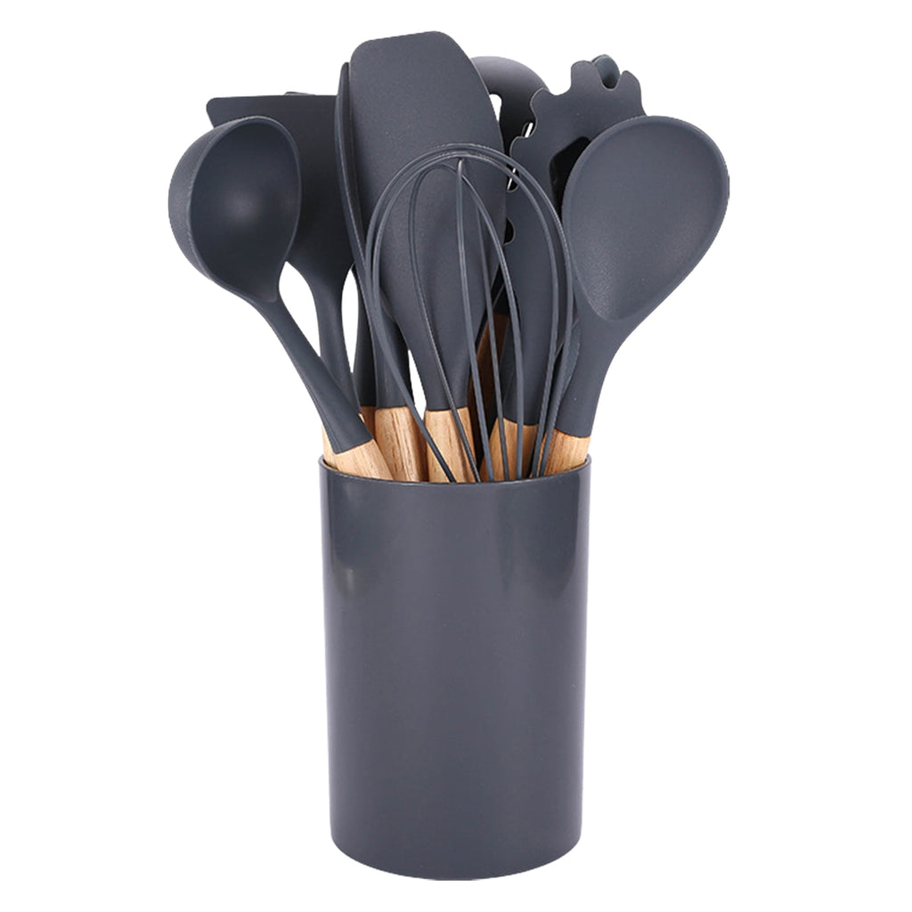 Silicone Kitchen Utensils Set with Wooden Handle Heat-Resistant Cooking Tools Non-Stick Safe Kitchenware Set for Home...