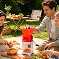 Portable Manual Vegetable Chopper and Fruit Cutter, Red Plastic Multifunction Food Prep Dicer with Enclosed Blade, Ha...