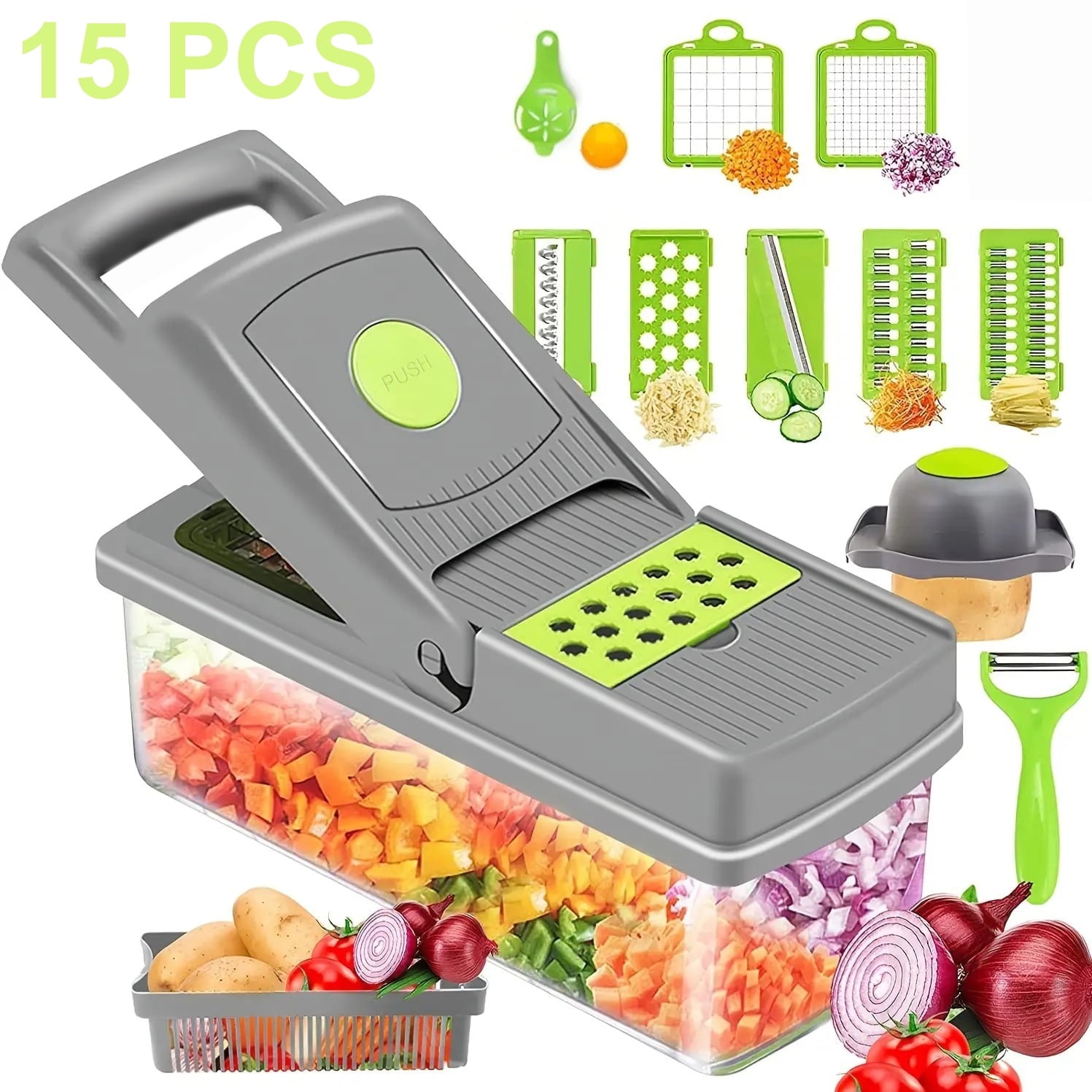 13 in 1 Vegetable Chopper, Multifunctional Food Chopper with Container, 8 Blade food processor with Onion Chopper, Sl...