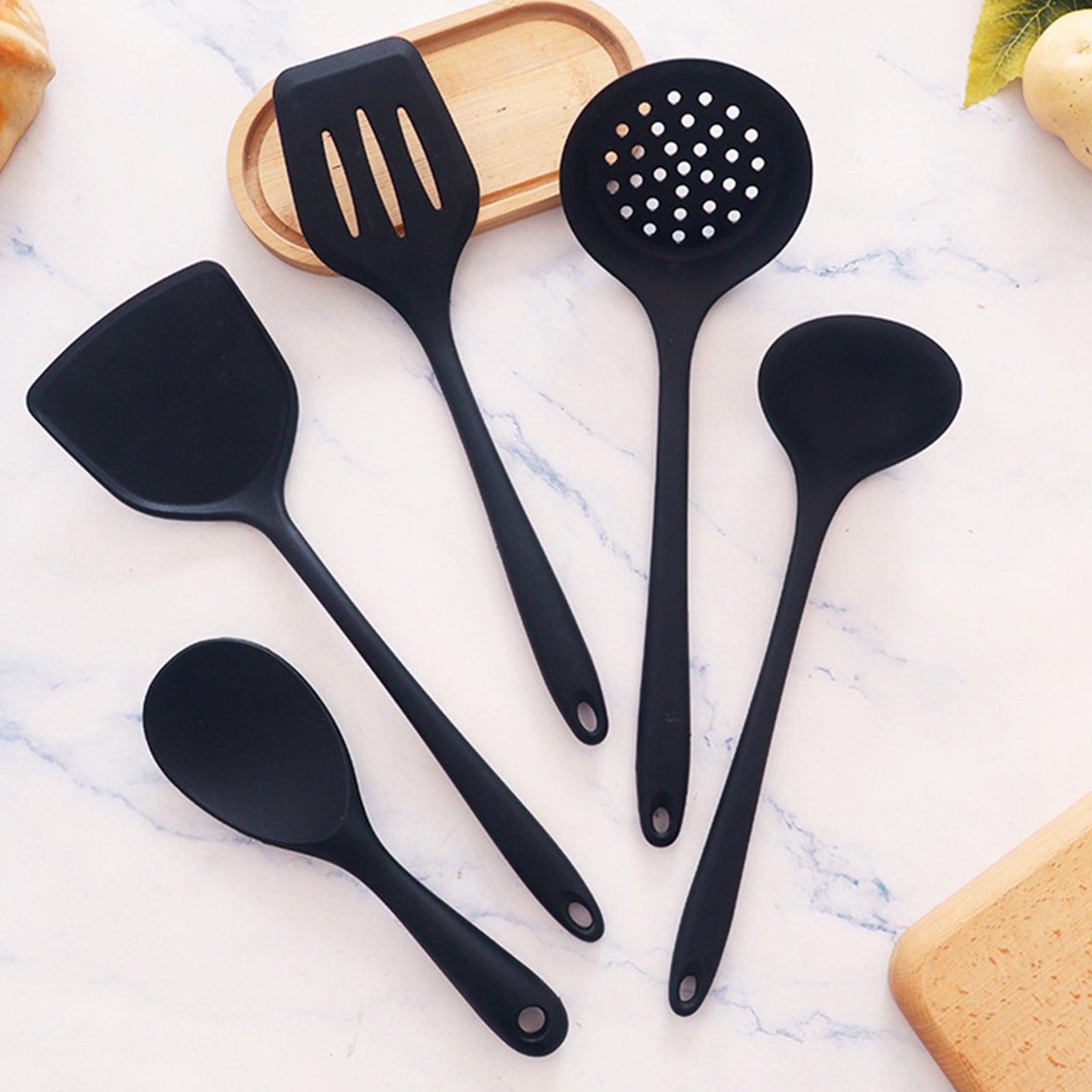 IPEWLEX Multifunctional Kitchenware Five Piece Set - Heat Resistant Silicone Utensils for Cooking, Easy to Clean, Safe for All Cookware - Bl