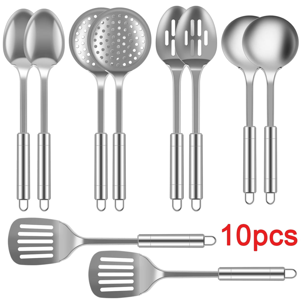 Ihvewuo 10Pcs Kitchen Cooking Utensils Set Stainless Steel Spoons Spatula Set with Ergonomic Handle Heavy-Duty Washable Spoons Utensils with
