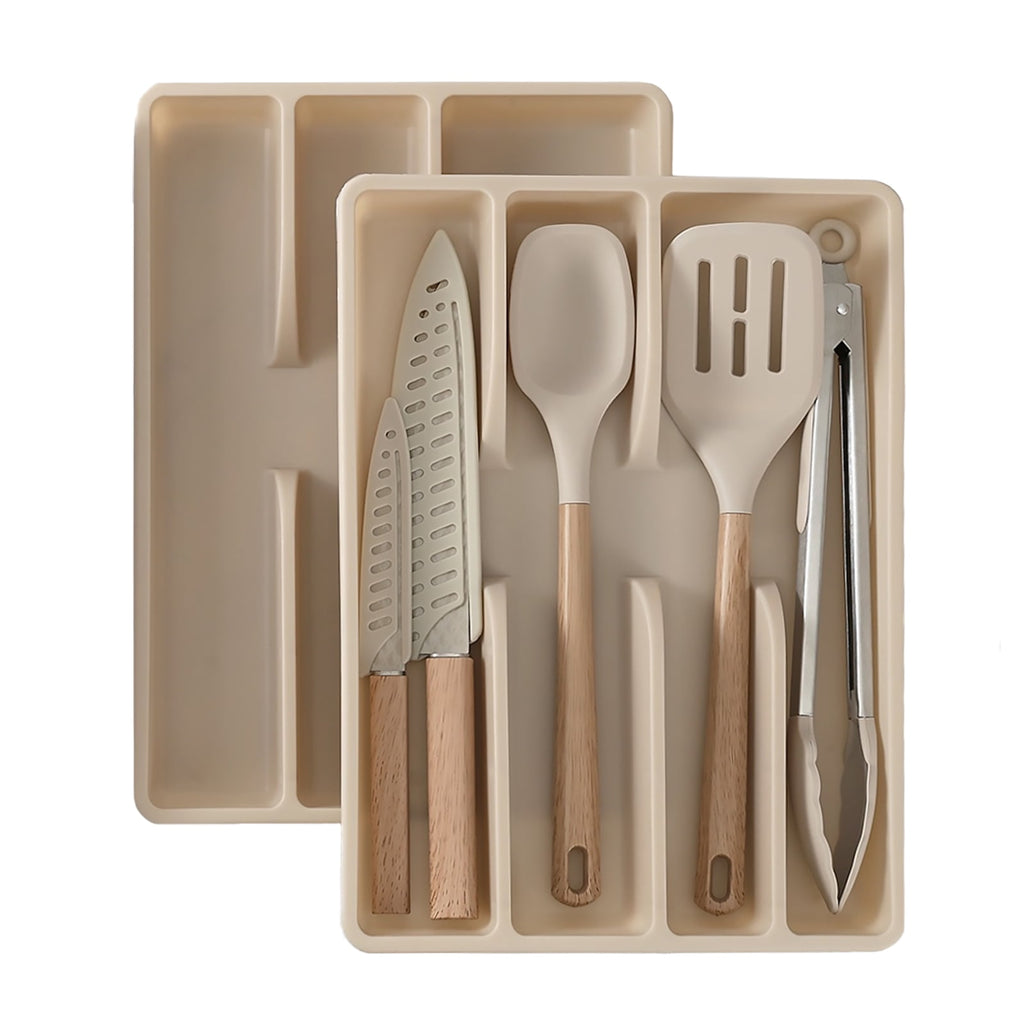 In-Drawer Kitchen Utensils Set, 7 Piece Cooking Utensils Set with Drawer Organizer Set of 2, Tray Drawer Dividers Kitchen Drawer Organizers