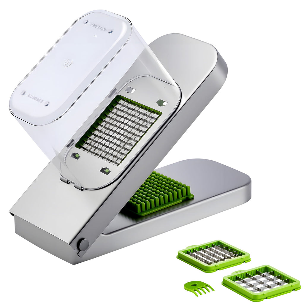 with 3 Stainless Steel Blades, Food Cutter and Onion Slicer with Container, Kitchen Tools for Salad and Potato Prepar...