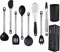 9-Piece Silicone Cooking Utensils Set with Holder, Heat Resistant Kitchen Utensils Set of Slotted Spatula, Spoons, Wh...