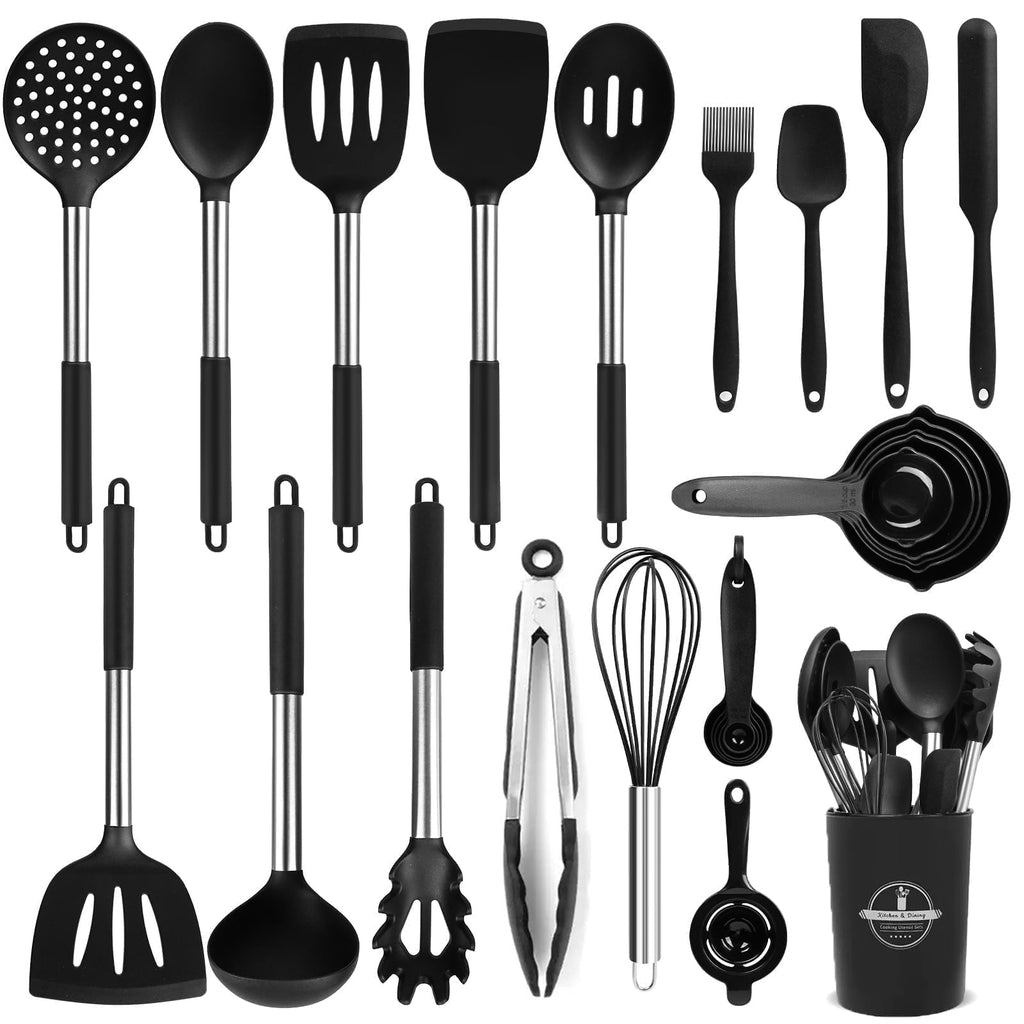 KSENDALO Silicone Cooking Utensils Set, 26 Pcs, Heat Resistant Kitchen  Utensils Set, Black