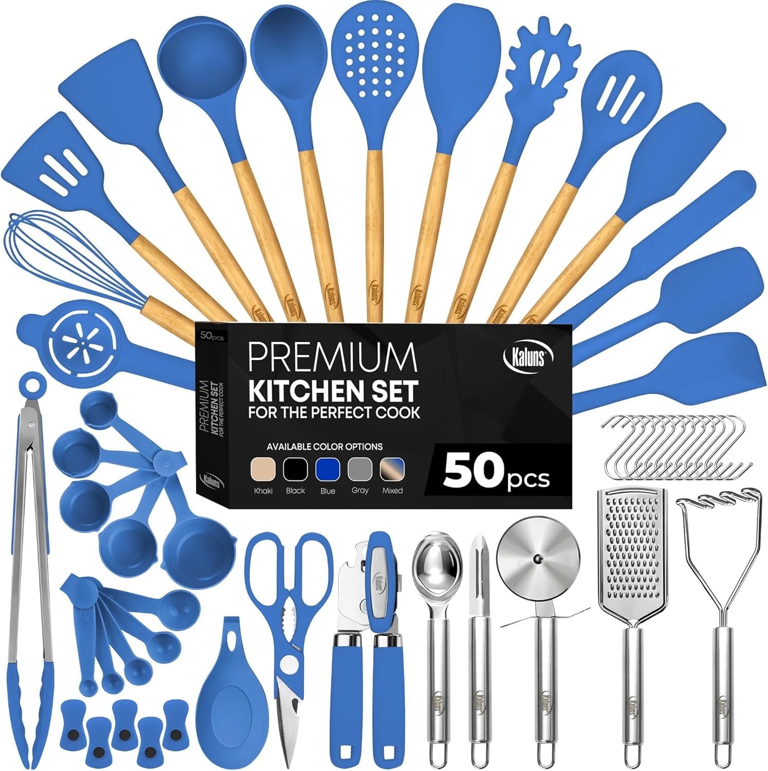 Kaluns Kitchen Utensils Set, 50 Piece Silicone And Stainless Steel Cooking Utensils, Dishwasher Safe and Heat Resistant Kitchen Tools
