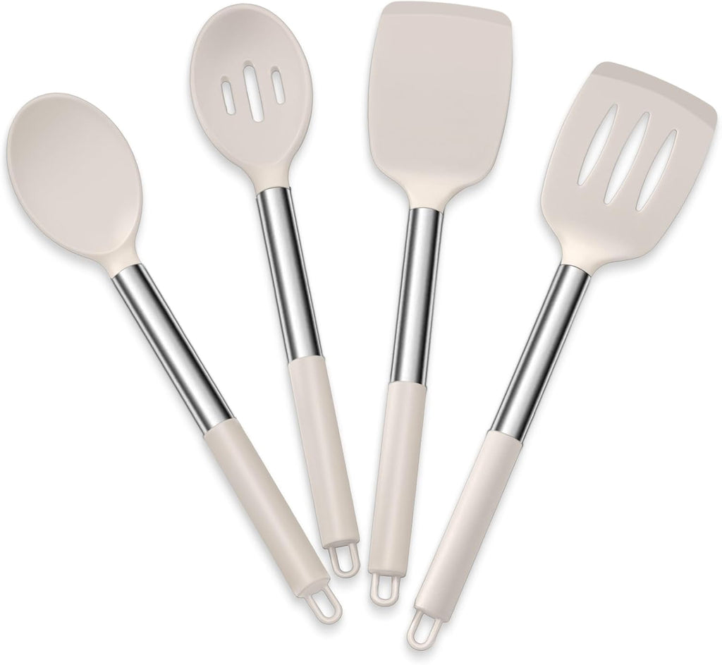 Cooking Utensils Set of 4, Silicone Kitchen Utensils for Non-stick Cookware, Heat Resistant & Non-toxic Slotted Spatu...