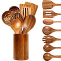 Wooden Spoons for Cooking, 8 Pcs Natural Teak Wooden Utensils Set, Non-Stick & Heat Resistant Durable Wood Kitchen Ut...