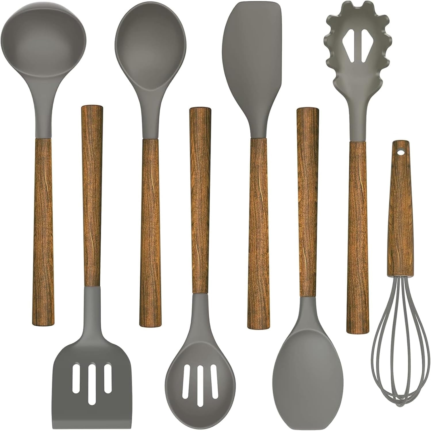 Kitchen Cooking Utensils Set, 12 pcs Non-Stick Silicone Cooking Kitchen Utensils Spatula Set with Holder, Wooden Hand...