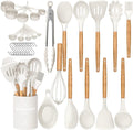 Kitchen Cooking Utensils Set, 33 pcs Non-stick Silicone Cooking Kitchen Utensils Spatula Set with Holder, Wooden Handle Silicone Kitchen Gad