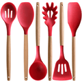 Kitchen Cooking Utensils Set 6Pcs Heat Resistant Silicone Kitchen Utensils Spatula Spoon Turner Ladle w Wooden Handle...