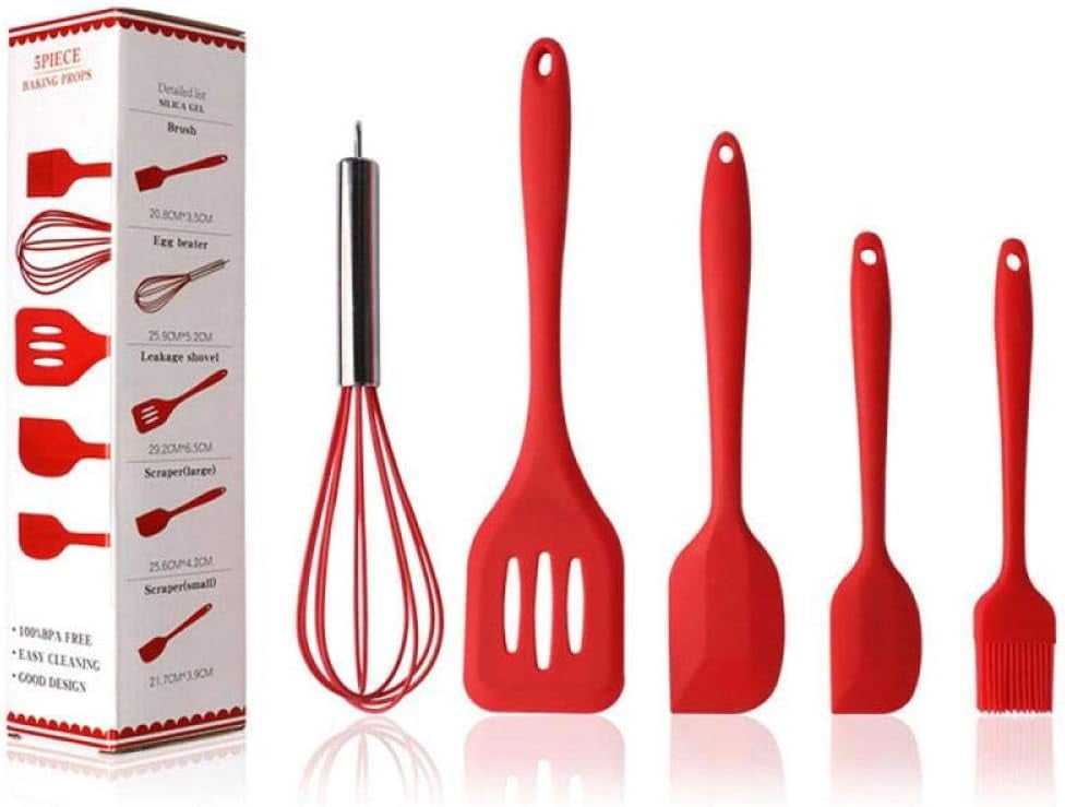 Kitchen Utensil Sets,Silicone kitchenware 5-Piece Set Cooking Spoon Spatula Whisk Brush Kitchen Tool Color Box Packaging Cooking Tool Sets W