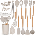 Kitchen Utensils Set, 24 Pcs Silicone Cooking Utensils Set with Holder, Non-Stick Silicone Cooking Kitchen Utensils with Wooden Handle Spatu