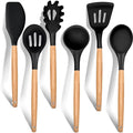 Kitchen Utensils Set of 6, VeSteel Silicone Cooking Utensils with Wooden Handle, Non-Stick Cookware & Heat Resistant, Includes Spatula/Ladle