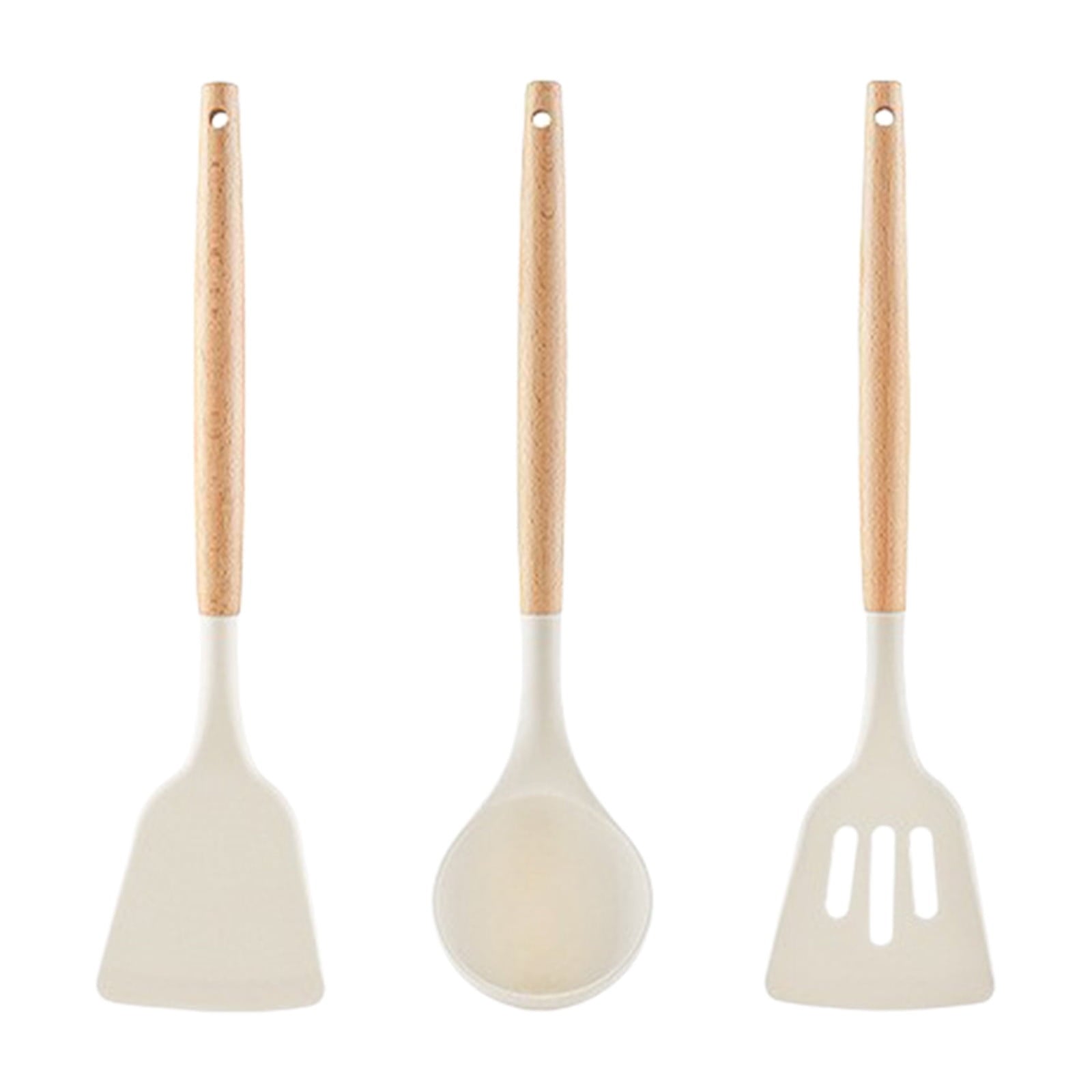 Mouliraty Kitchen Utensils Set Non Stick Silicone Cooking Utensils Set 3 Pcs 12.4 Inch Wooden Handle Heat Resistance ...