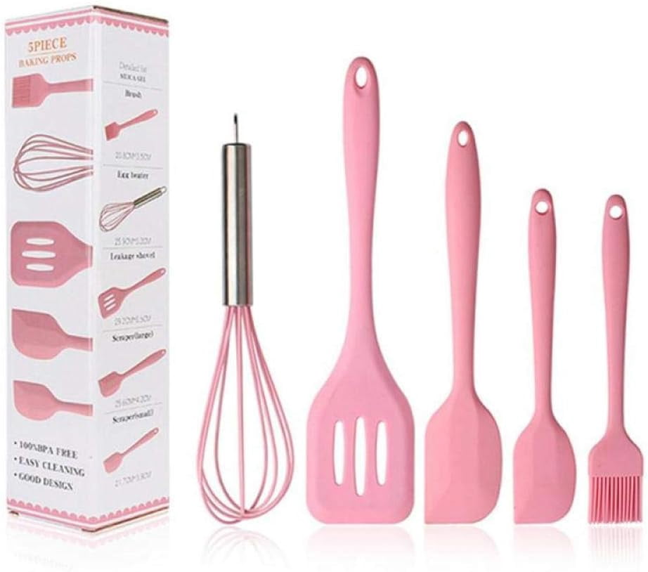 Kitchen Utensils,Silicone kitchenware 5-Piece Set Cooking Spoon Spatula Whisk Brush Kitchen Tool Color Box Packaging ...