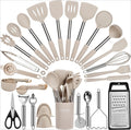 Large Cooking Utensils Set, 35 count Kitchen Utensils Set with Holder, Stainless Handle Spatula Set, Grade Kitchen Ga...