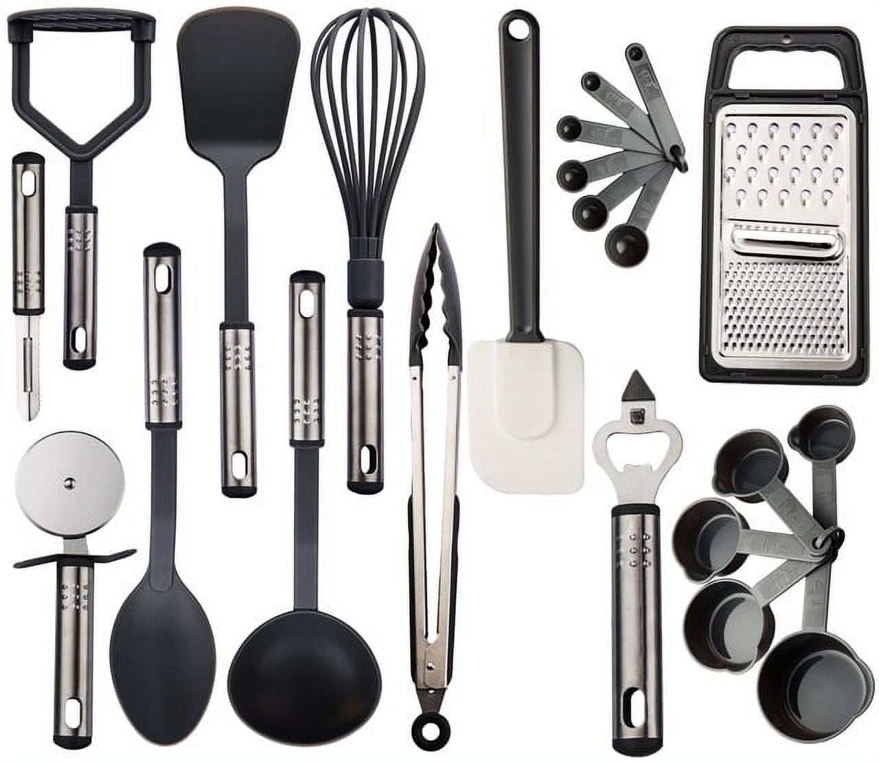 Lux Decor Collection 23 Pieces Cooking Utensils Set, Kitchen Utensils Sets of Nylon and Stainless Steel Utensils Set Pack of 1, Black Utensi