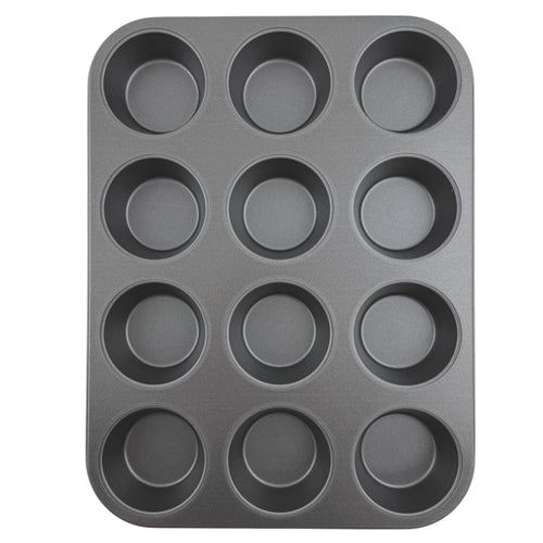 12-Cup Nonstick Muffin Pan, Cupcake Pan, 2.9" Diameter Cup, Gray, 1 Count