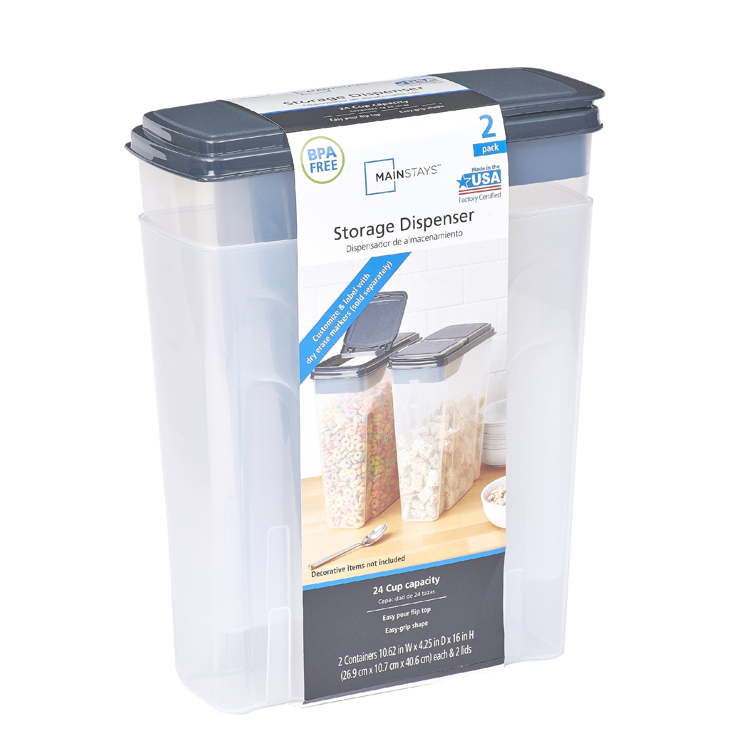 2-Pack Plastic Cereal Keeper Storage Containers, Kitchen Pantry Organizer Canisters for Cereal and Dry Food Storage, ...