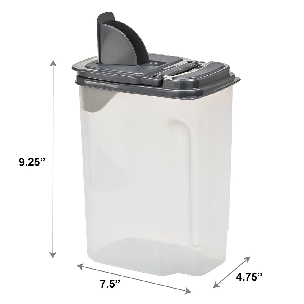 3.5 QT Plastic Food Dispenser, Clear with Gray Lid (1 Each) 7.5" L x 3.75" W x 9.25" H, Designed to Help with Kitchen...