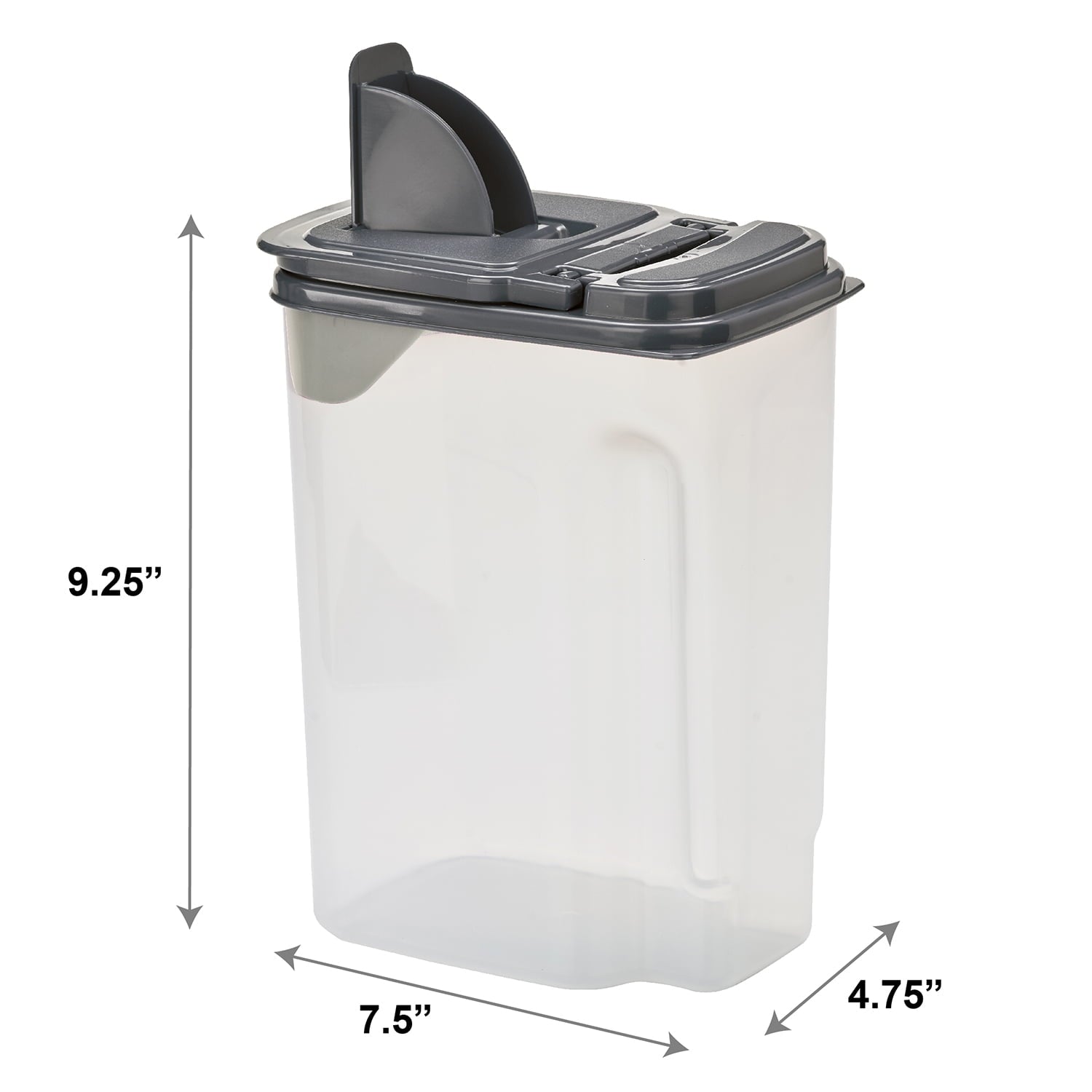 3.5 QT Plastic Food Dispenser, Clear with Gray Lid (1 Each) 7.5" L x 3.75" W x 9.25" H, Designed to Help with Kitchen...